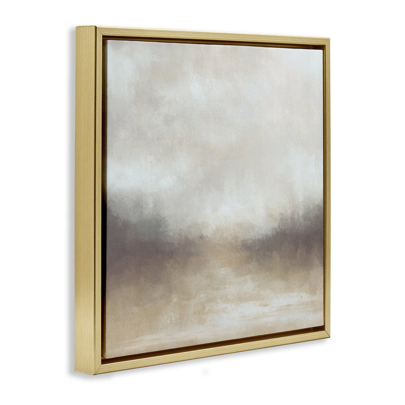 «Foggy Beige Landscape», art mural sur toile flottante par J: L Design, Cadre flottant métallique doré, H 18 po x l 18 po
