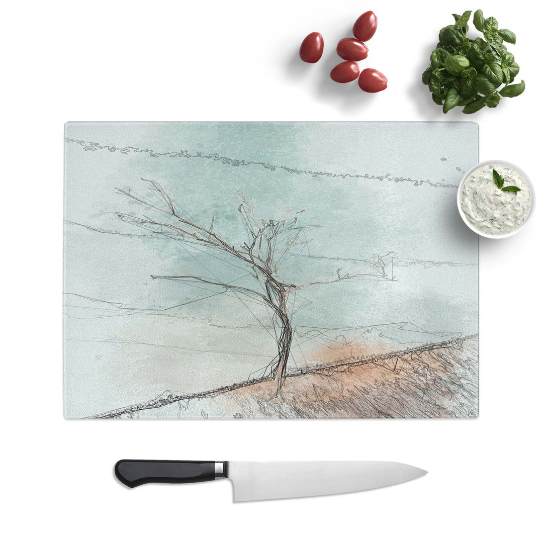 Glass Lonely Tree in Abstract Chopping Board