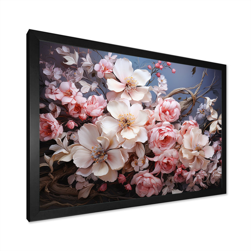 «Pink Wreath», impression romantique sur toile encadrée, Noir, H 30 po x l 40 po x P 1,5 po