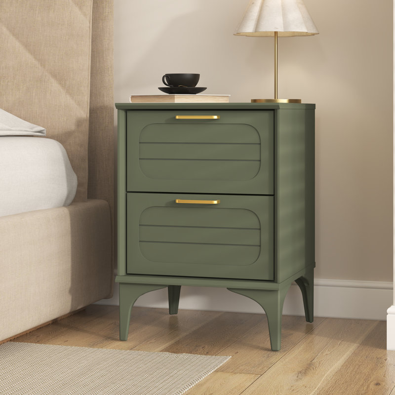 Curtis 2 Drawer Bedside Table, Kale Green