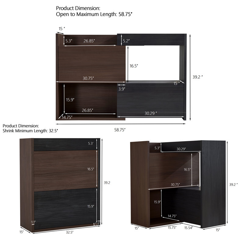 Armoire à chaussures extensible et rotative 32,5 po à 58,8 po avec 1 tiroir, armoire d'angle à 90 degrés, armoire de rangement multifonctionnelle pour le salon, le couloir et l'entrée