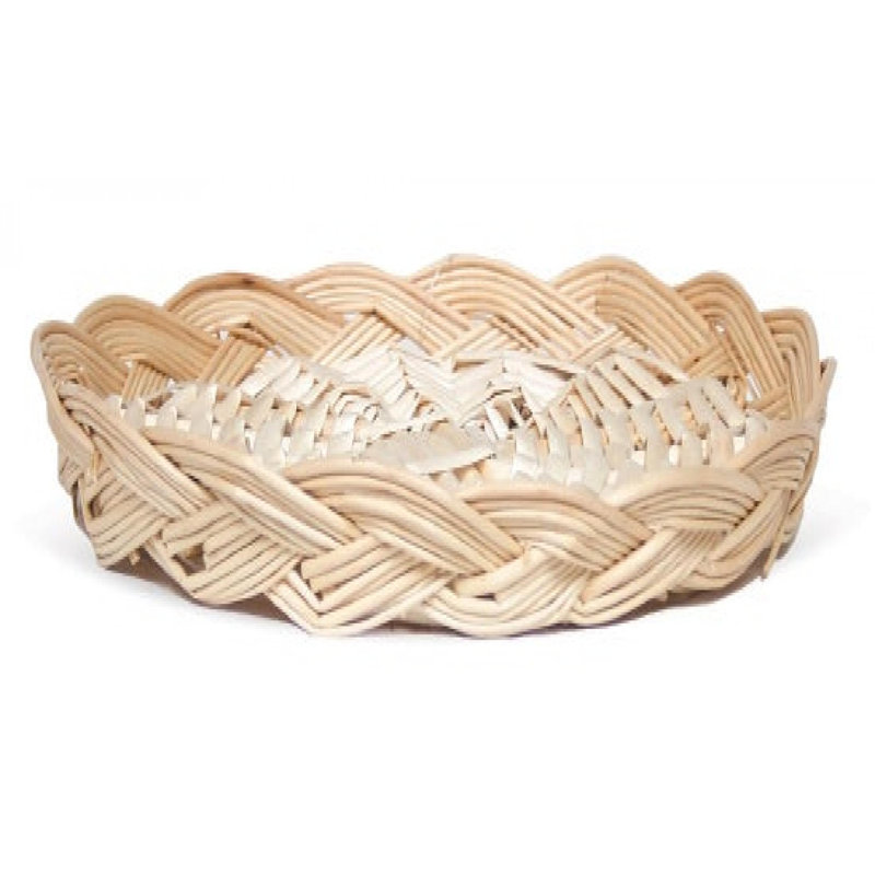 Plateau rond à bords tressés en saule, Beige, L 8,5 po x L 8,5 po