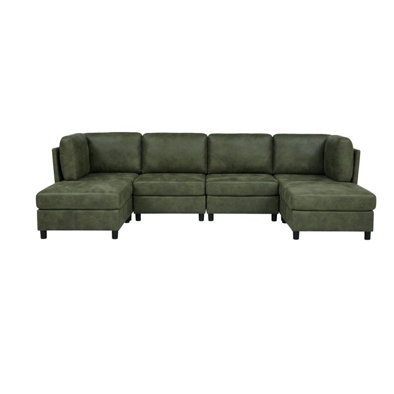 Canapé modulaire en similicuir rembourré, 34" H x 124" W x 62" D