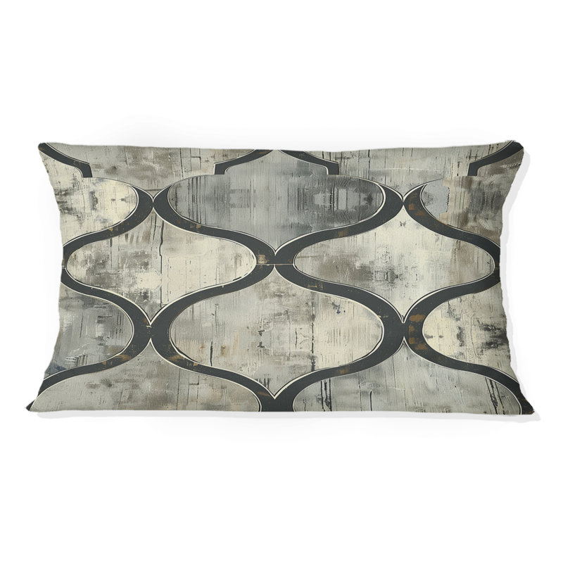 Coussin lombaire beige à motif quadrilobe Elegance II - Mid-Century