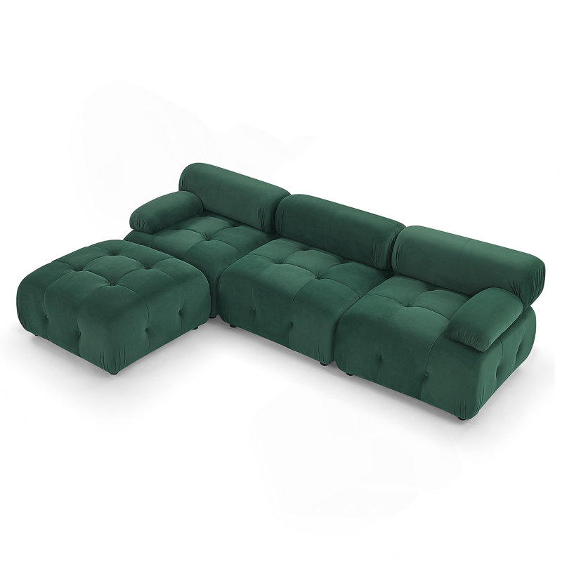 Canapé modulaire modulaire, capitonnage à boutons et bricolage, canapé en L avec repose-pieds réversible, Peluche vert foncé