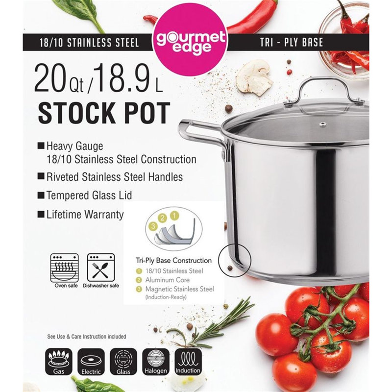 20 Quart Stainless Steel Stock Pot with Glass Lid