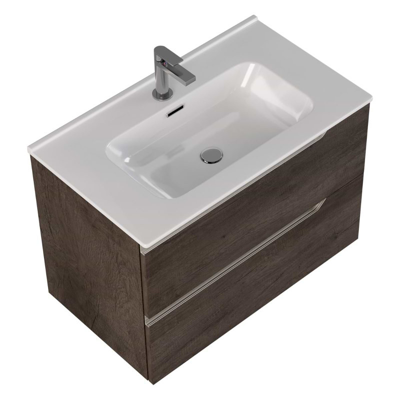 Duo 24" Single Vanity With Integrated Ceramic Top, Weathered Oak, White, 24"