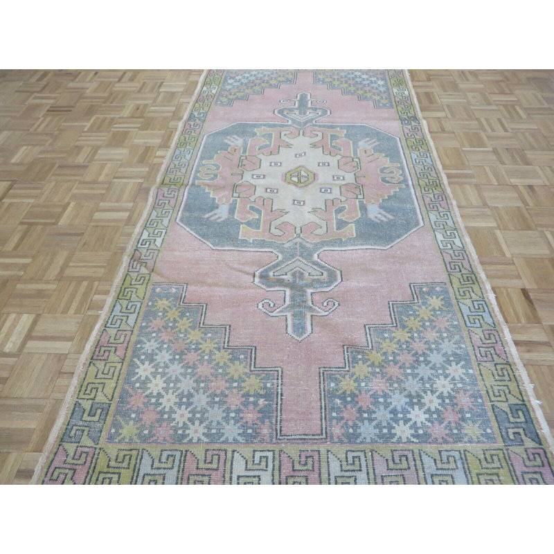 Tapis oriental turc Oushak rose noué à la main 4 pi 4 po x 8 pi 9 po 7D7995E2C7EC428A815FB780D8831157