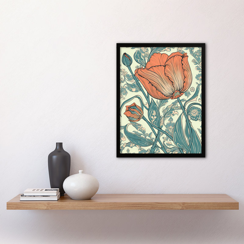 Alaysiah Tulip Flower Pattern Detail William Morris Style - Single Picture Frame Print