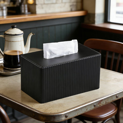 Large Rectangle Tissue Box Cover For Standard 180-230 Count Tissue Boxes, PU Leather Tissue Holder With Magnetic Closure And Elegant Vertical Ribbed Design