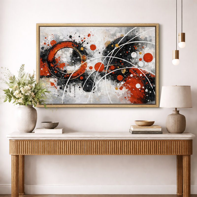 Abstrait abstrait cercle rouge noir, art moderne, impression sur toile encadrée, Cadre naturel, H 16 po x l 24 po x P 1,5 po
