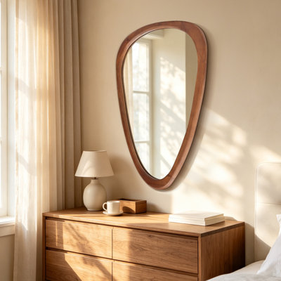Asymmetrical Wood Framed Accent Wall Mirror