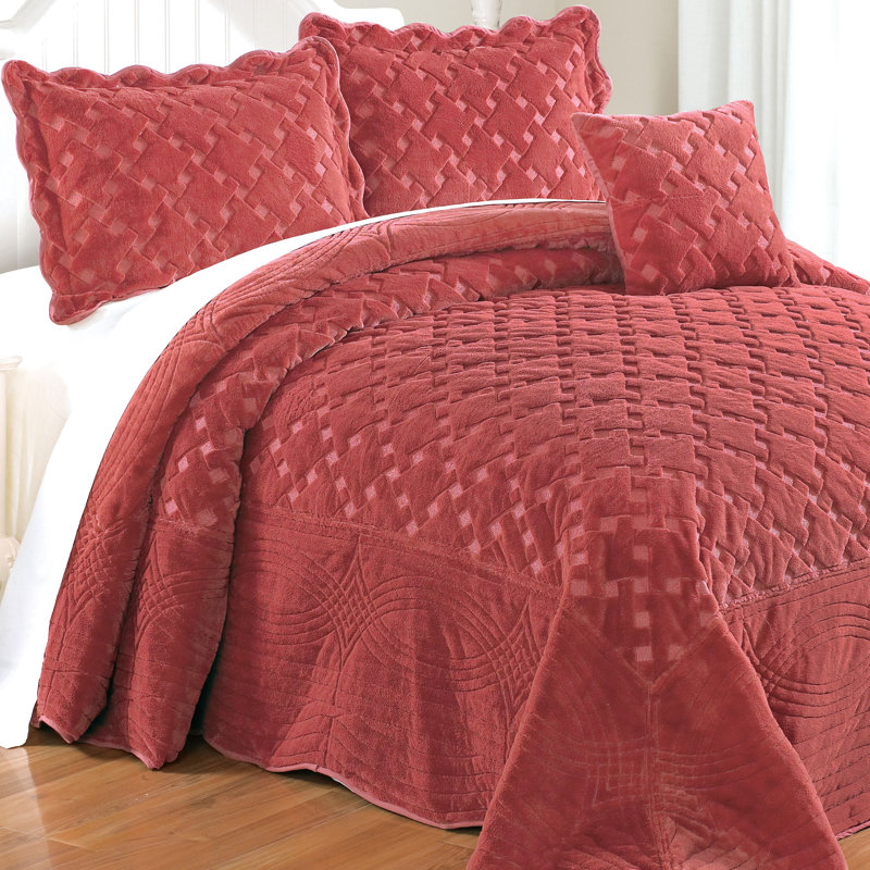 4 Piece Tatami Quilted Faux Fur Set, Queen Coverlet + 3 Additional Pieces, Dusty Cedar