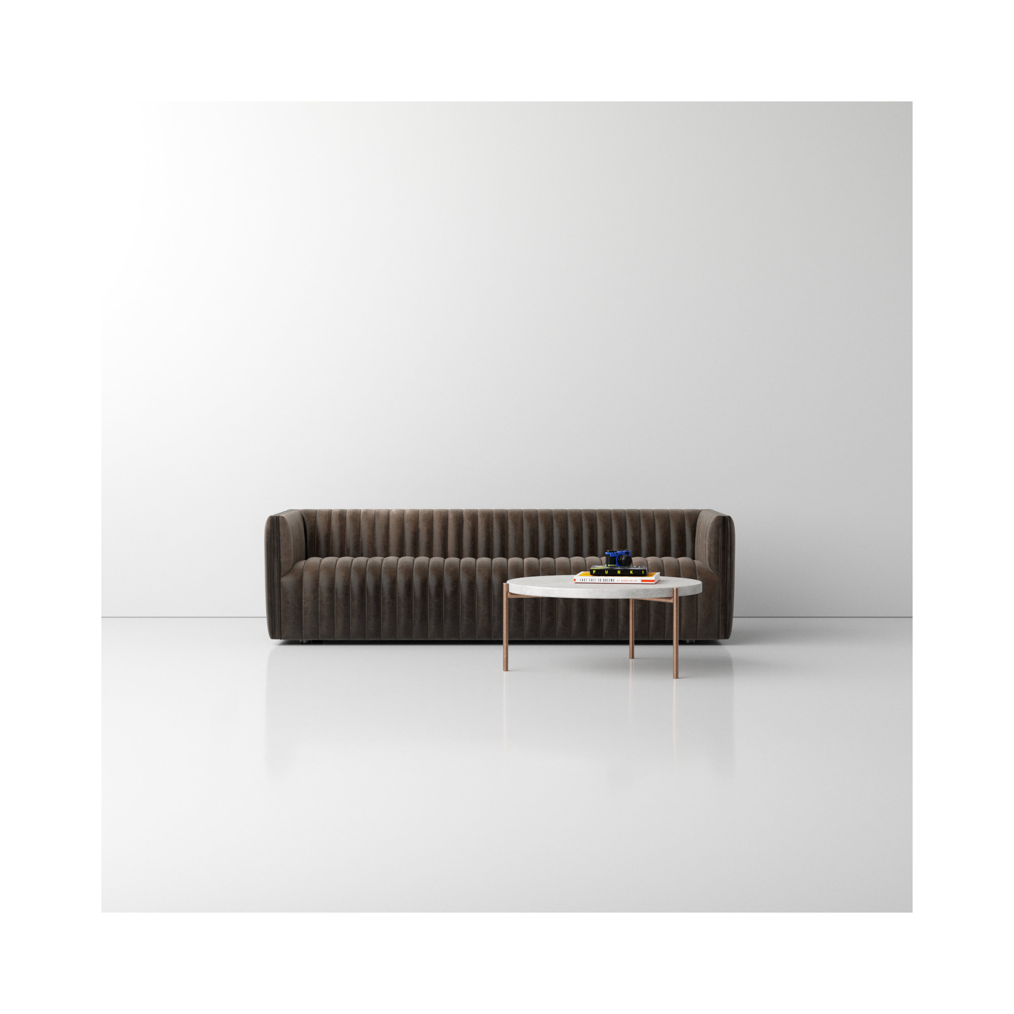 Brandt 97" Tuxedo Arm Sofa, 26.5" H x 88" W x 35" D, Brown Genuine Leather