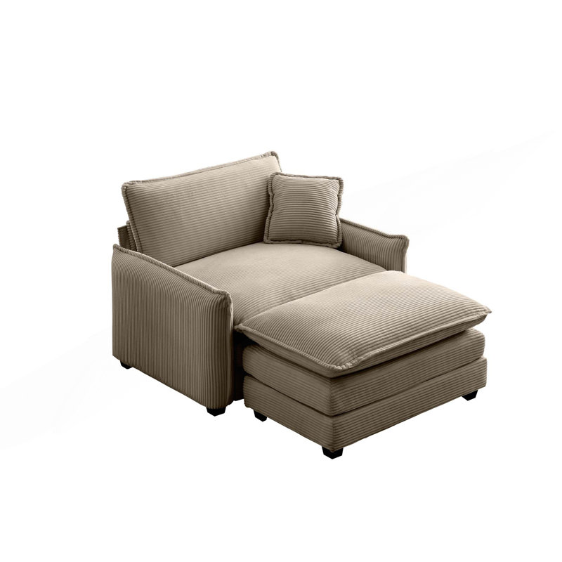 Canapé profond avec repose-pieds et coussin, Velours côtelé chameau