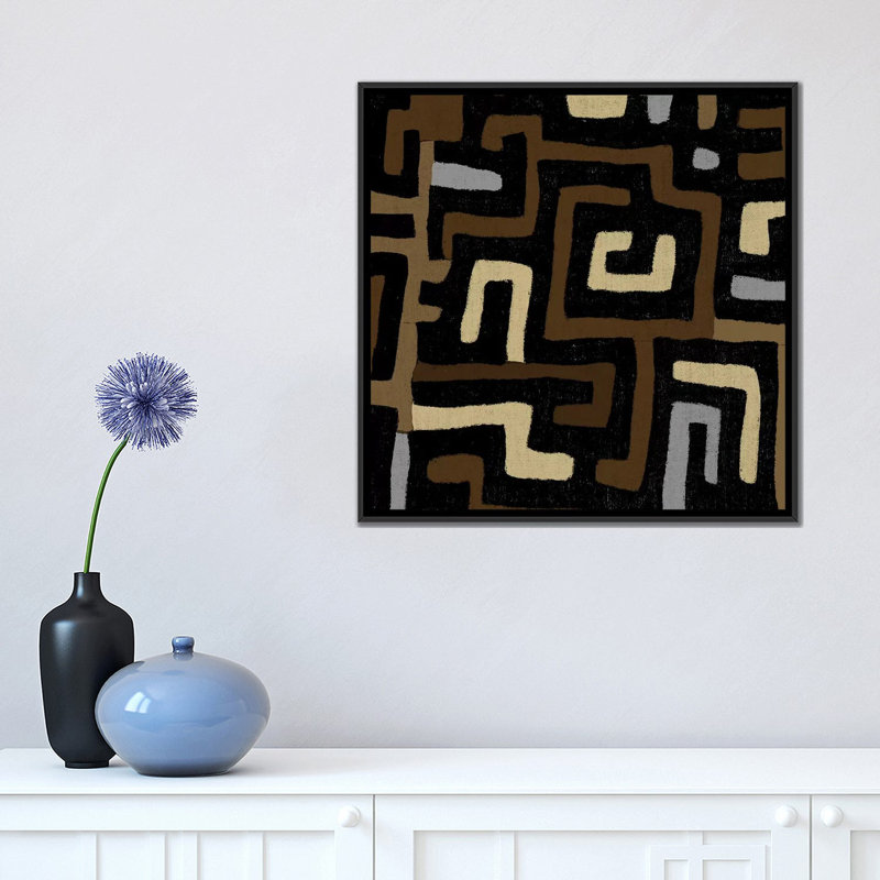 «Mudcloth Geometric Design I», impression sur toile, Black Framed Canvas, Pas de tapis, H 18 po x l 18 po x P 1,5 po