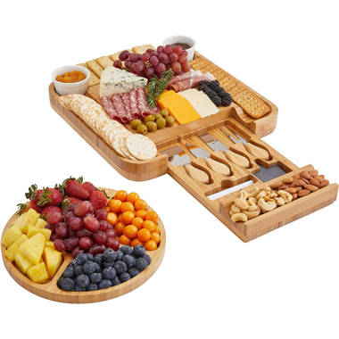 Royal Craft Wood Unique Bamboo Cheese Board, Charcuterie Platter and Serving Tray for Wine, Crackers, Brie and Meat. Large and Thick Natural Wood