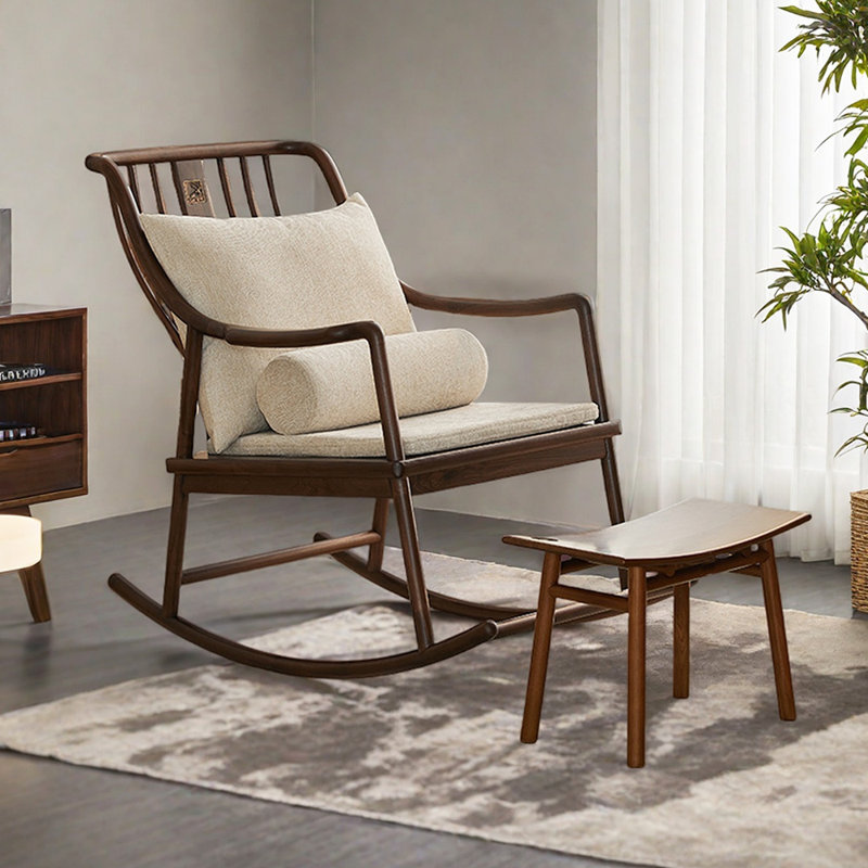 Solid Wood Casual Rocking Chair with Footrest