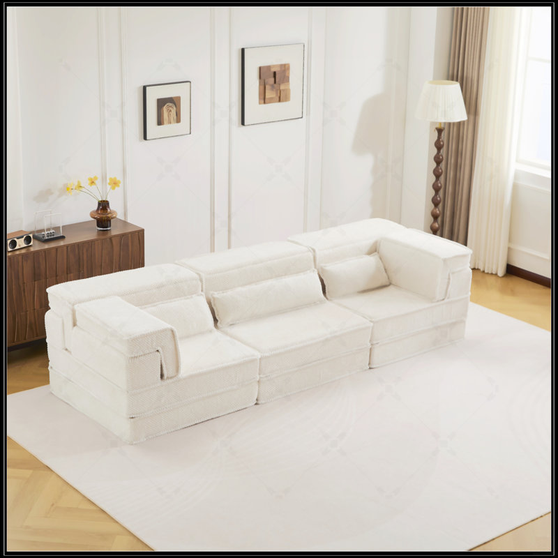 Canapé modulaire convertible modulaire Mahjong, aucun assemblage requis, tissu polaire circulaire, surdimensionné 3 places avec 3 coussins, idéal pour les petits espaces et le confort