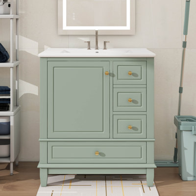 Meuble-lavabo polyvalent de 30 po avec lavabo - équipé d'une porte (avec tablette) et de trois tiroirs à fermeture silencieuse