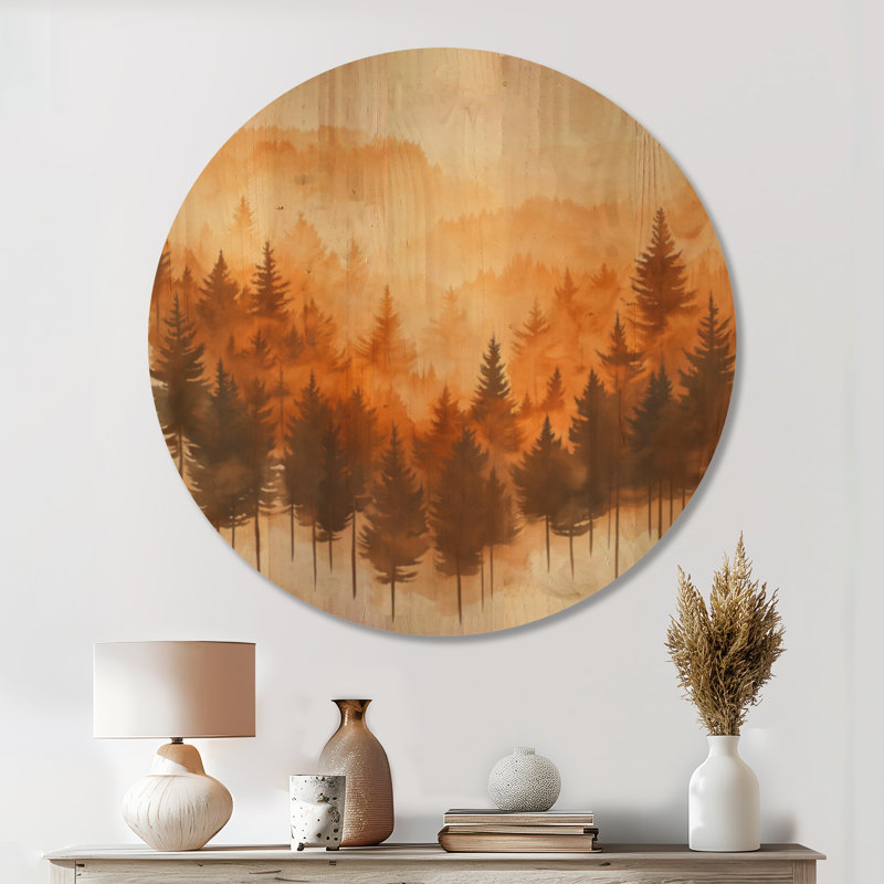 «Latte Forest Glow III - Nature», art mural rond en bois, Rond 23 po, Round