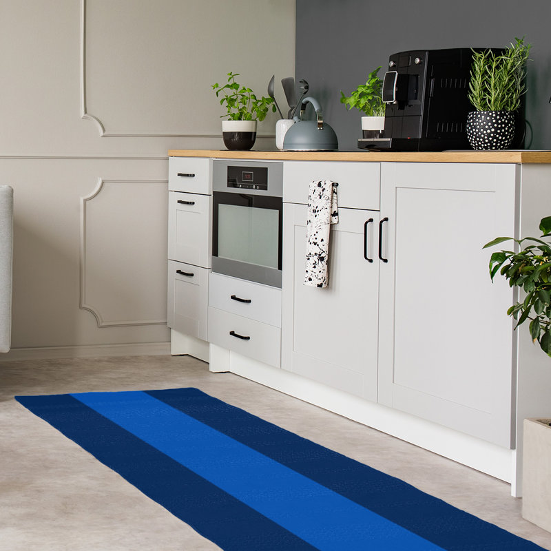 Tapis bleu marine/bleu marine rayé, Tapis de couloir 2 pi 6 po x 8 pi