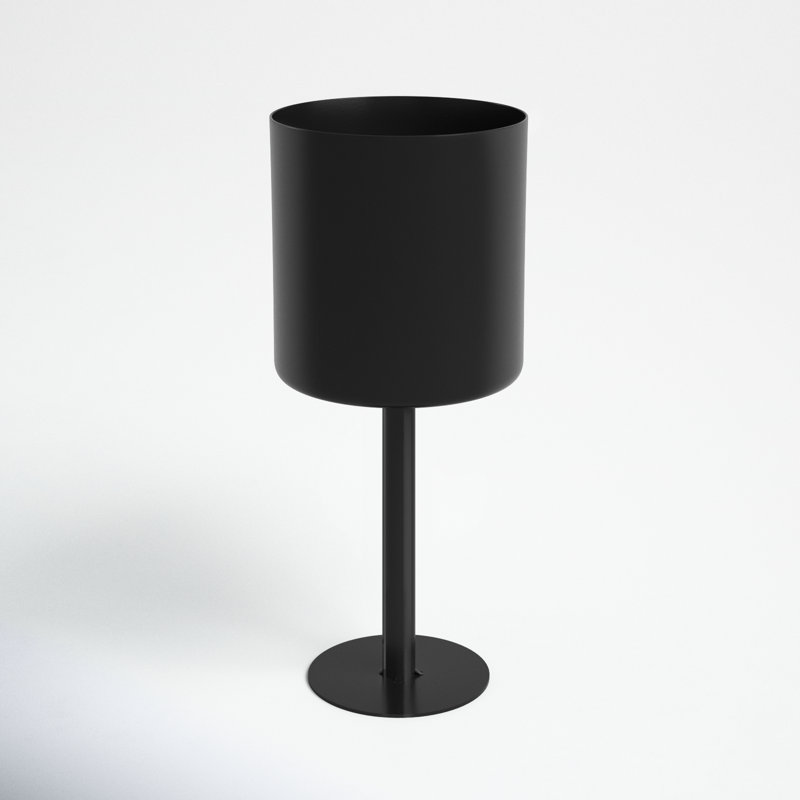 Modern cylindrical metal and iron planter on stand with minimalist round base design, Black, 13" H x 6" W x 6" D