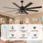 Ventilateur de plafond Clercq de 72 po de style ferme avec cage, éclairage et télécommande, noir mat, réversible, grand format, pour salon-50878170