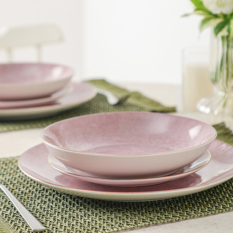 Christian Siriano Onyx 12-Piece Dinnerware Set Porcelain, Pink