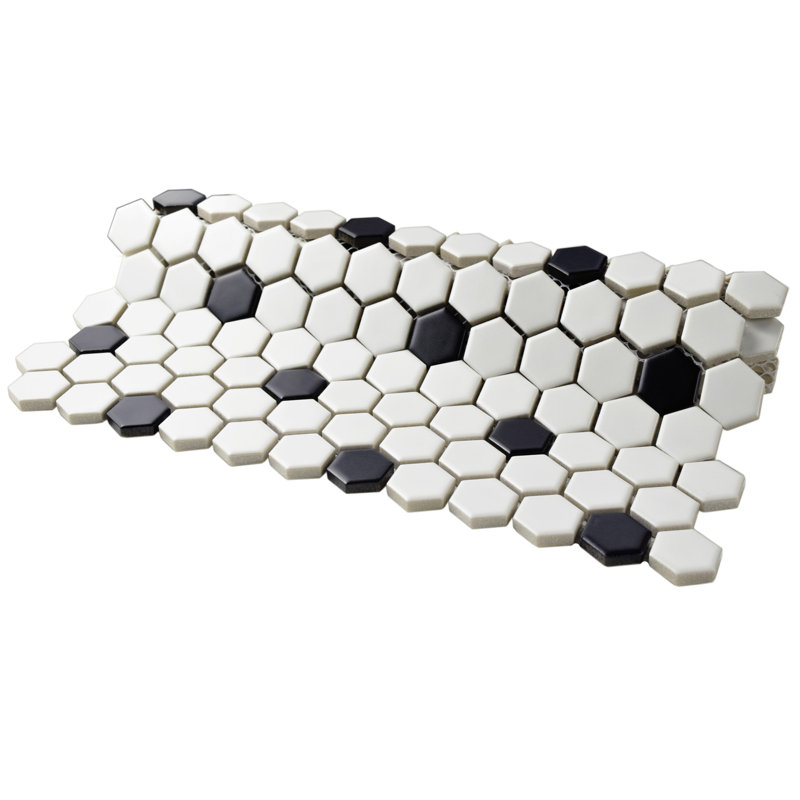 Metro 1" Hex Matte White with Black Dot 10-1/4" x 11-7/8" Porcelain Mosaic Tile
