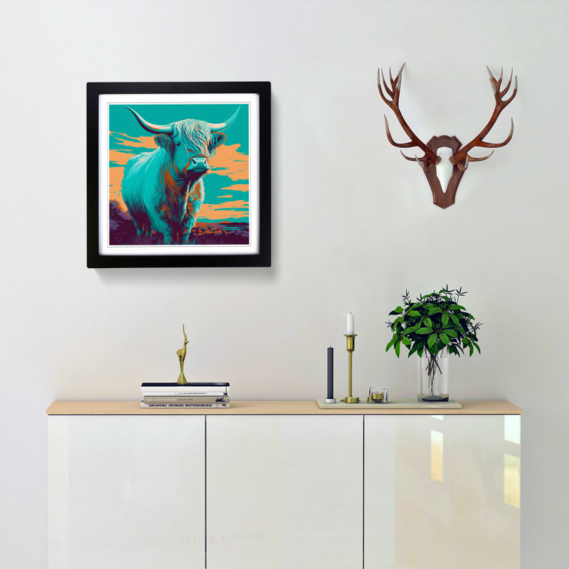 Highland Cow Pop - Single Picture Frame Print on Wood, Black