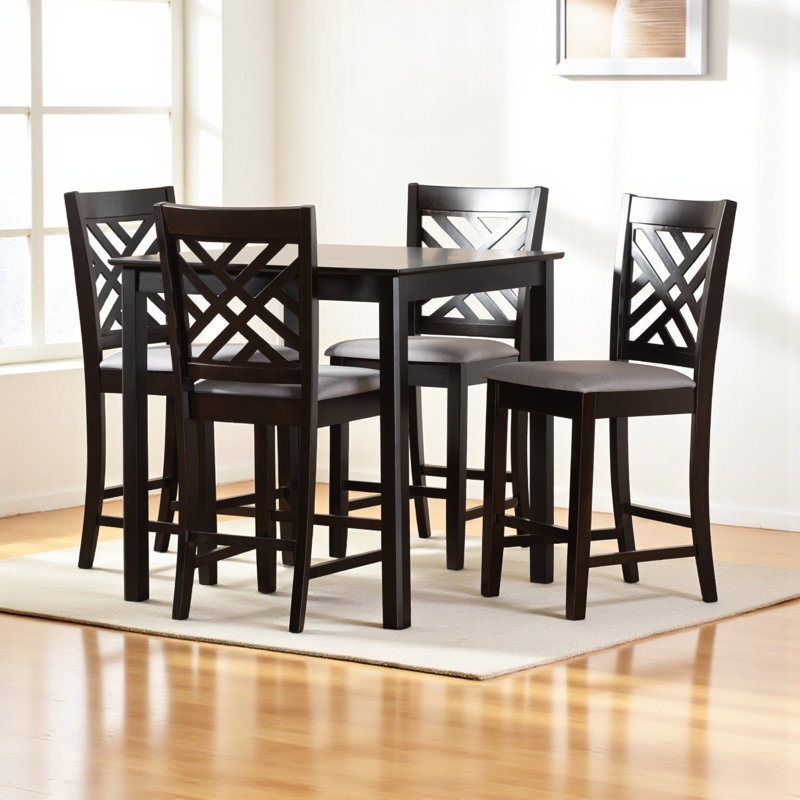 Fraserburgh 5-Pc Dining Set in Modern and Contemporary Style, 37.4'' H X 18.5'' W X 19.88'' D, Black, Light Grey