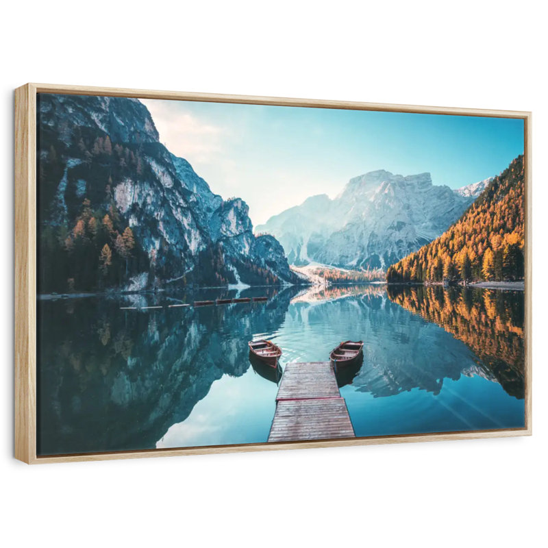 Jetée du lac Braies, Cadre flottant en bois naturel, 40 po x 27 po
