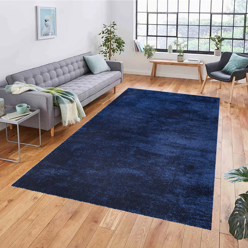 100% Polypropylene Solid Colour Machine Tufted Shag Indoor / Outdoor Area Rug, Rectangle 3'11" x 5'7", Blue