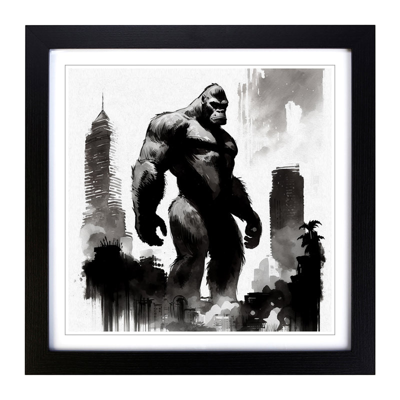 King Kong Ink Wash No.1 - Single Picture Frame Print on Wood, Black