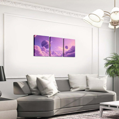 Purple Galaxy 3 Piece Canvas Wall Art For Living Room Bedroom Starry Solar System Wall Art For Home Decor 3D Printed Space Office Decor Artwork Dreamy Nebula Picture Painting Posters 12X16 Inch