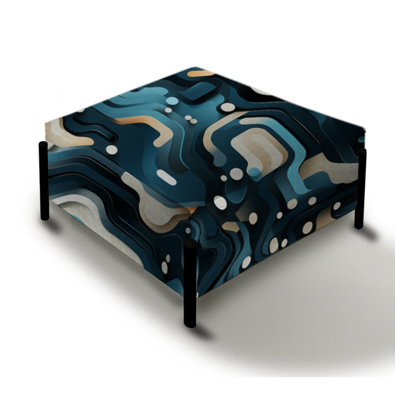 Teal And White Futuristic Matrix Vibes - Geometric Large Square Ottoman