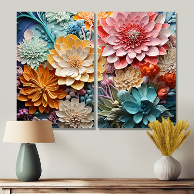 Coral Colorful Collage II - Teal Modern Wall Decor Set Of 2