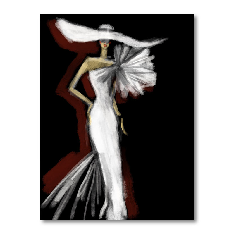 Blanc, blanc, mode, portrait de femme - œuvre d'art sur toile Glam, H 32 po x l 16 po, Toile tendue