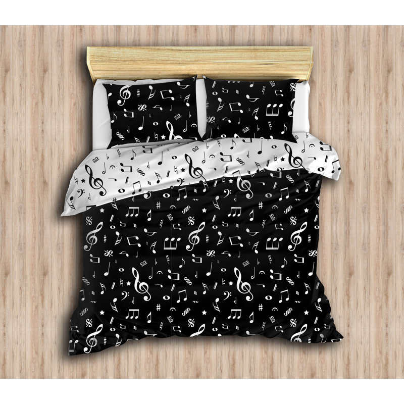 Ensemble de housse de couette 2 pièces en mélange de coton noir / blanc Nenuphar