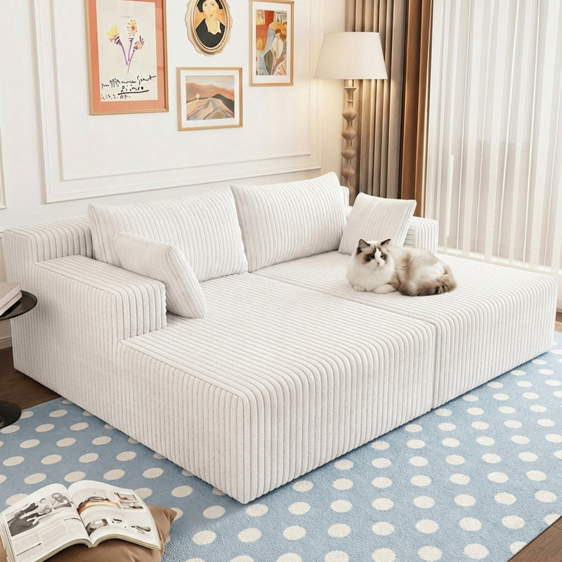 Boneless 71" Oversized Chaise Lounge Chair,Sectional Double Lounge Chaise with Pillows, Upholstered Corduroy Boneless Lounge Chair, Fluffy Modern Loveseat Sleeper Sofa for Living Room or Bedroom