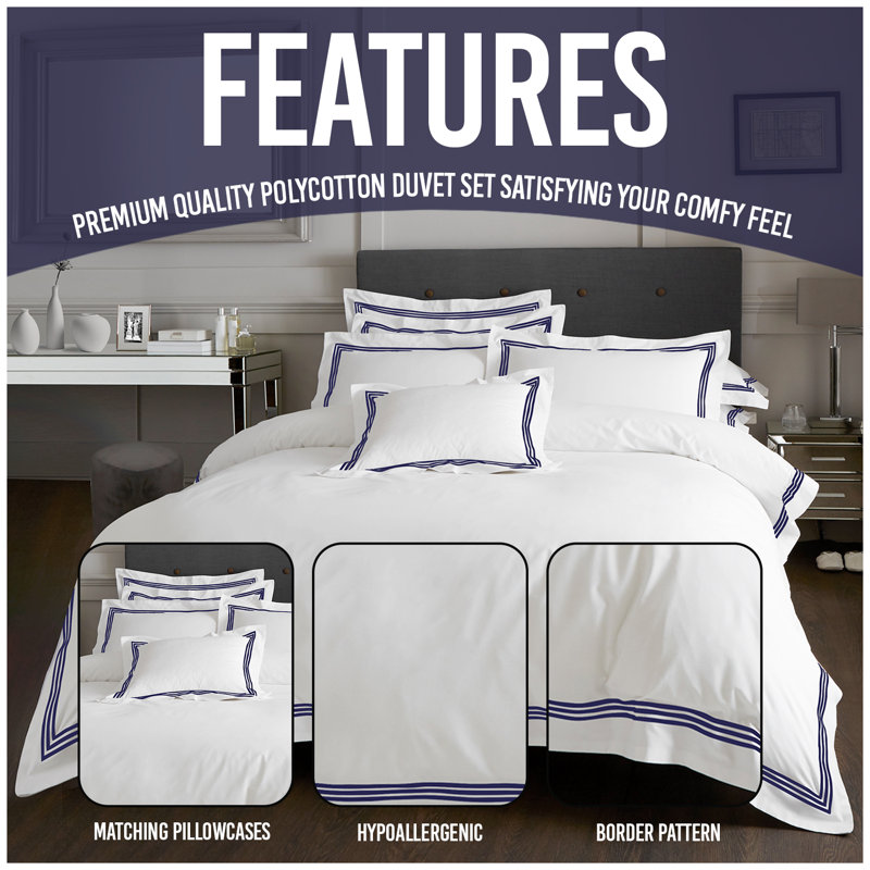 Cotton Blend No Pattern Duvet Cover Set with Pillowcases, Navy, Single Duvet Cover + 1 Standard Pillowcase