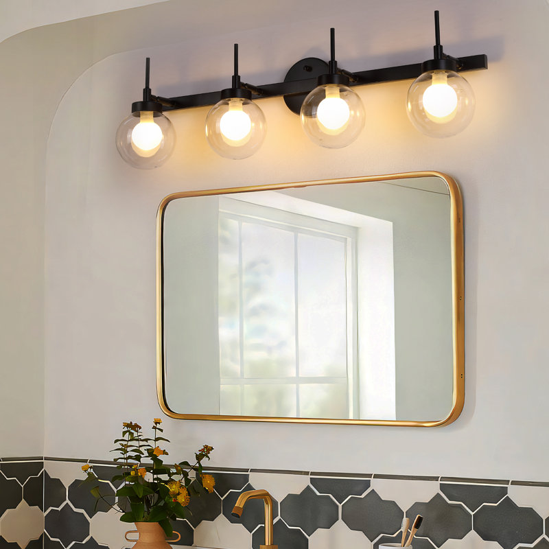 Éclairage pour salle de bain 4 lumières avec abat-jour rond en verre noir