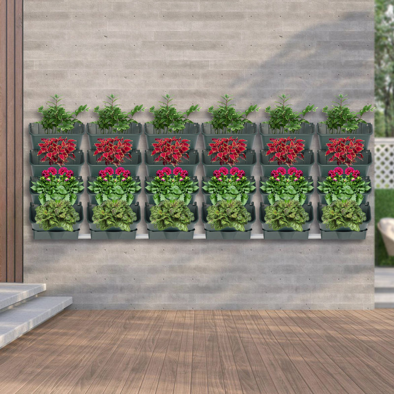 24PCS Set Wall-Mounted Planter With Drainage Basin And Drainpipe, Green