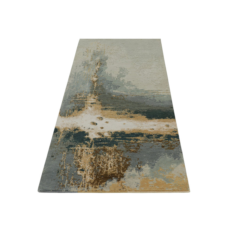 Rug & Kilim’S Abstract Runner Rug In Gray, Gold And Blue Patterns