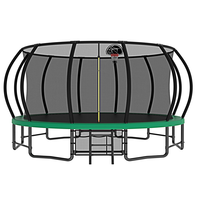 16FT Green Round Heavy Duty Trampoline with Ladder and Basketball Hoop
