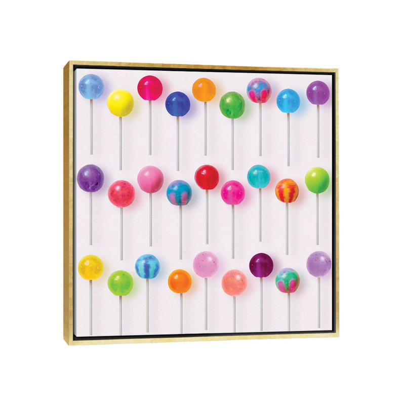 " Colourful Lollipops " by Erin Summer, No Mat, 26'' H x 26'' W x 1.5'' D, Gold Framed