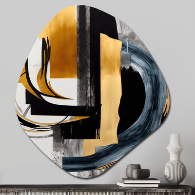 Glam doré et noir Expression II - spirales abstraites, art mural unique en métal, reproduction d'art asymétrique noire