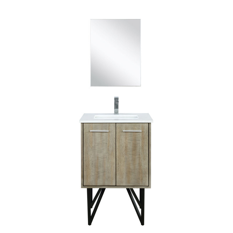 Lancy 24 in W x 20 in D Single Bath Vanity Mirror and Faucet Set, White Quartz