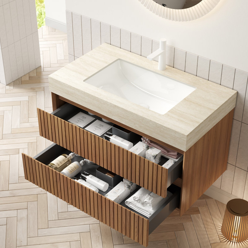 Meuble-lavabo de salle de bain, armoire de rangement flottante avec tiroirs, pré-assemblé